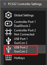 Global Settings menu with USB Port 2 highlighted in red