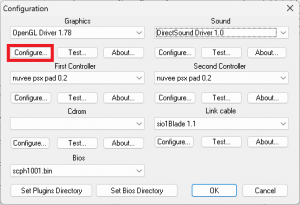 PCSXR Config, Configure under graphics is highlighted