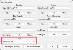 PCSXR BIOS set to scph1001.bin