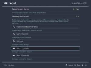 Input menu with Port 1 Controls highlighted