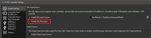 Controller Settings with Global Settings options showing. Enable SDL Raw Input is ticked and highlighted in red