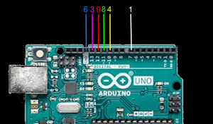 Arduino wiring example demonstrating wiring order of 6, 3, 9, 8, 4, 1