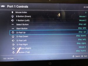 Port 1 Controls menu with key bindings displayed