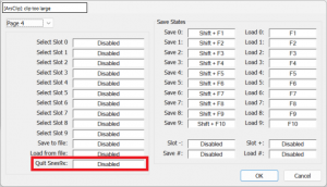 Snes9x hotkeys menu set to Page 4 with Quit Snes9x highlighted
