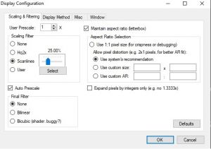 Bizhawk Display Configuration Scaling & Filtering tab