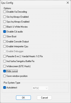 PCSXR CPU Config menu with settings set as described in guide