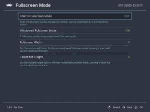RetroArch Fullscreen Mode menu - Start in Fullscreen is set to OFF